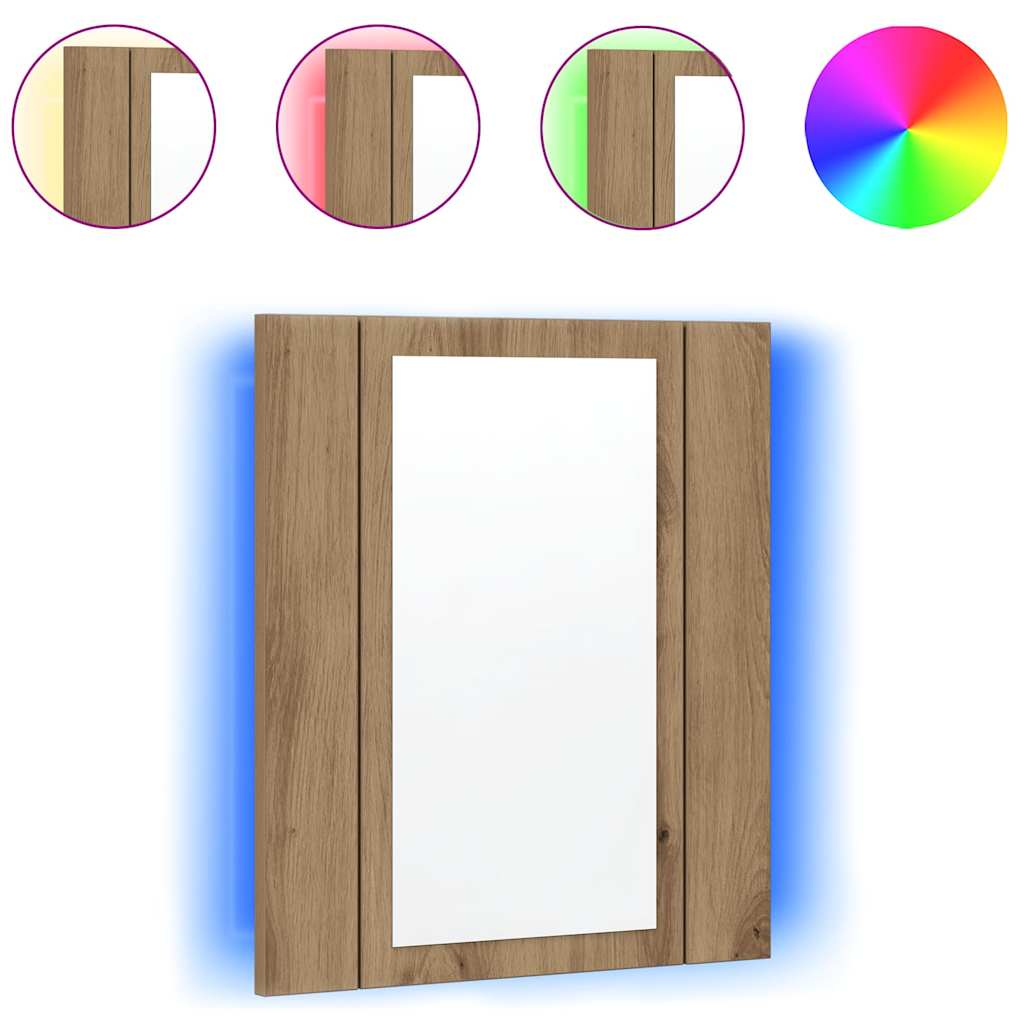 vidaXL Szafka łazienkowa z lustrem i LED, dąb artisan, 40x12x45 cm
