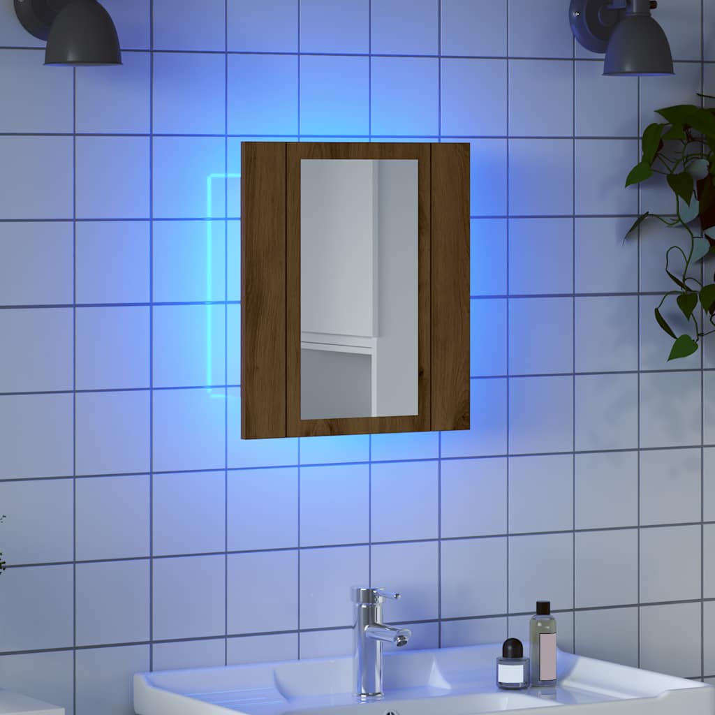 vidaXL Szafka łazienkowa z lustrem i LED, dąb artisan, 40x12x45 cm