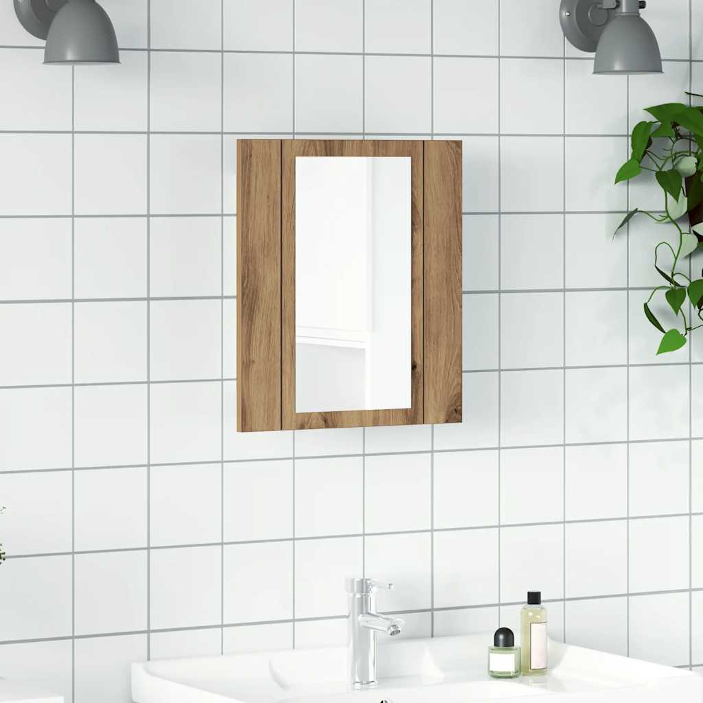 vidaXL Szafka łazienkowa z lustrem i LED, dąb artisan, 40x12x45 cm