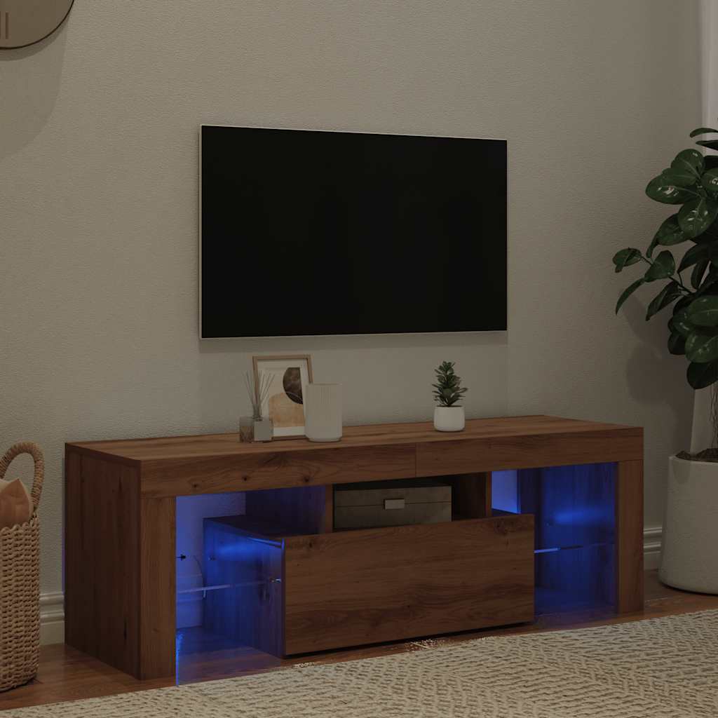 vidaXL Szafka pod TV z oświetleniem LED, dąb artisan, 120x36,5x40 cm