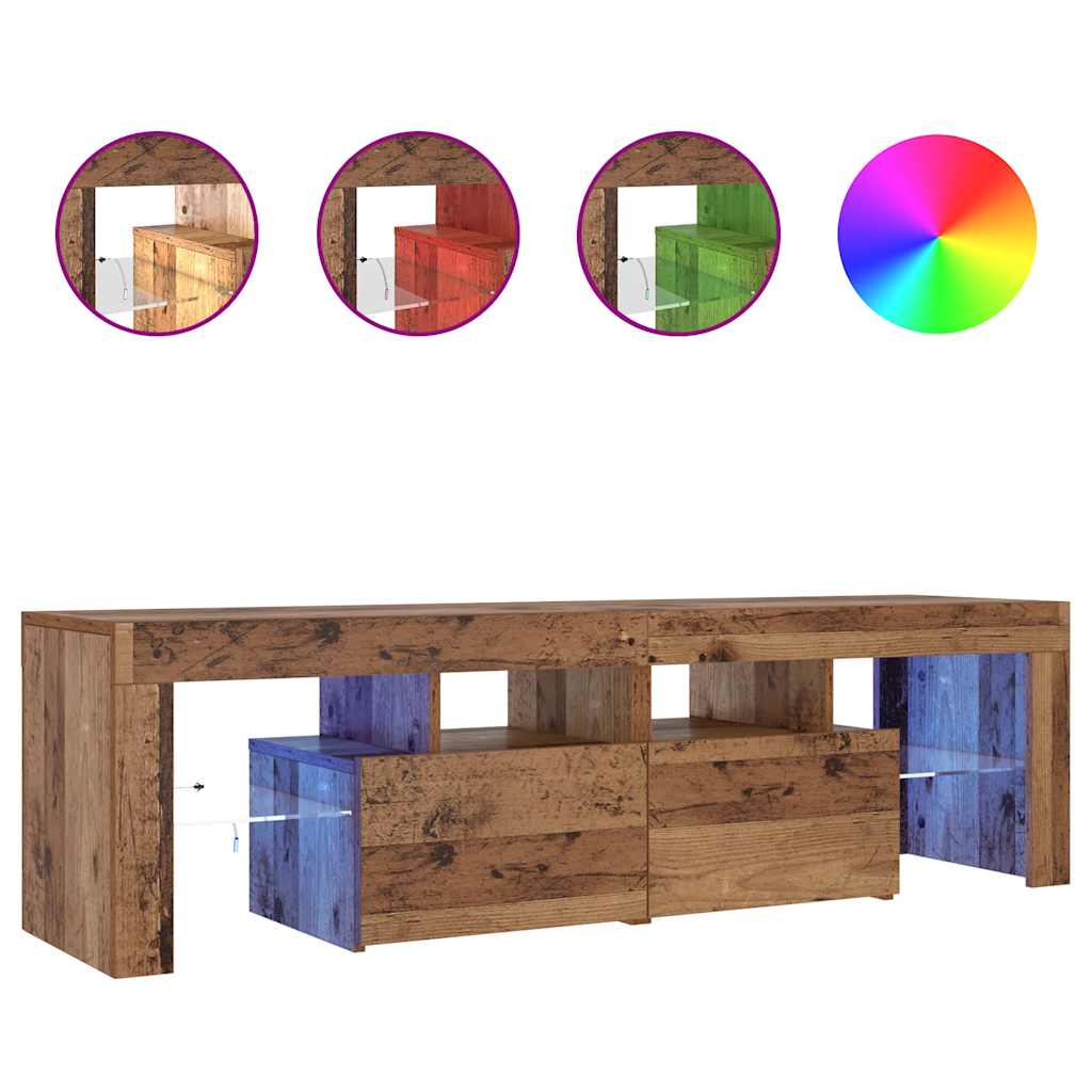 vidaXL Szafka pod TV z oświetleniem LED, stare drewno, 140x36,5x40 cm