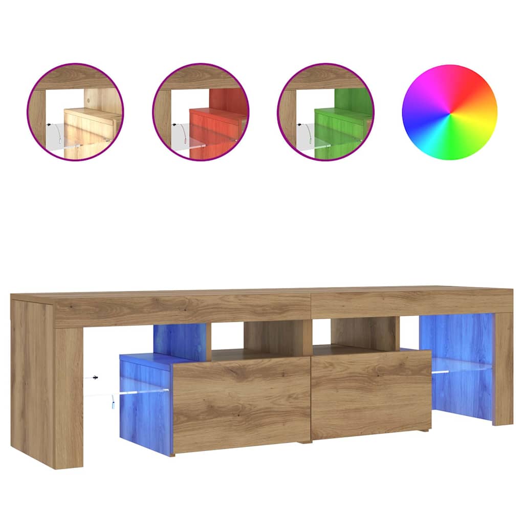 vidaXL Szafka pod TV z oświetleniem LED, dąb artisan, 140x36,5x40 cm