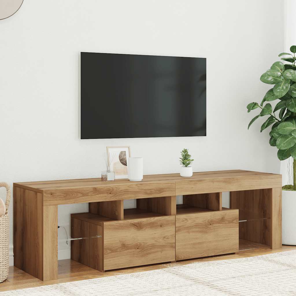 vidaXL Szafka pod TV z oświetleniem LED, dąb artisan, 140x36,5x40 cm