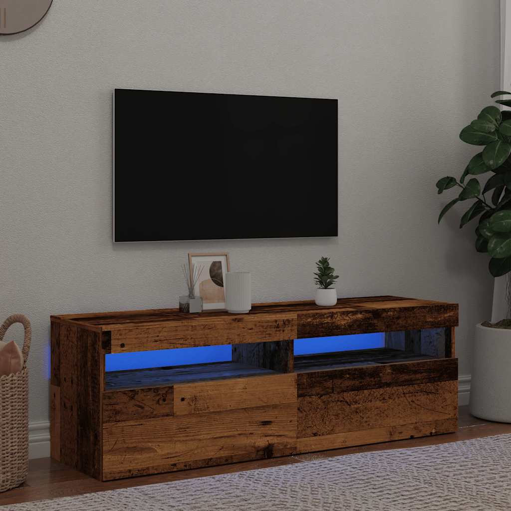vidaXL Szafka pod TV z oświetleniem LED, stare drewno, 120x35x40 cm