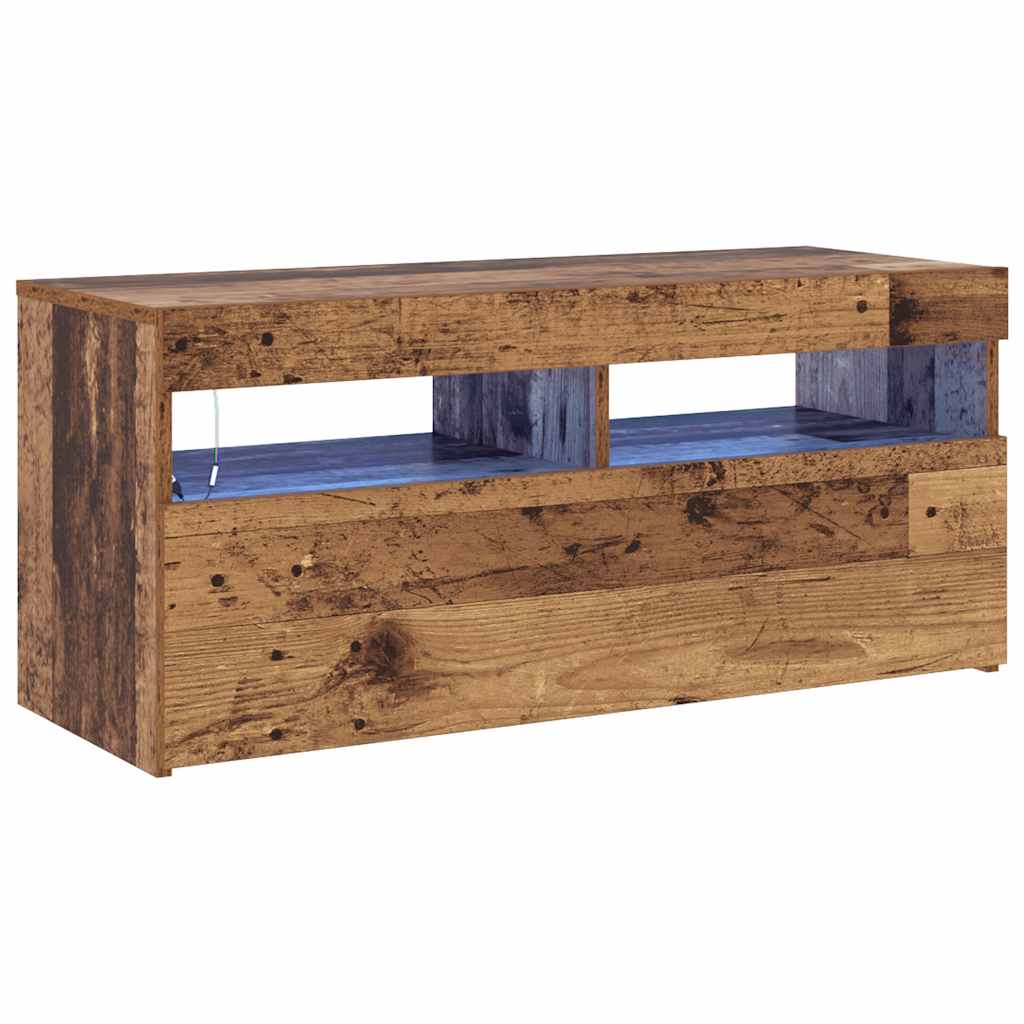 vidaXL Szafka pod TV z oświetleniem LED, stare drewno, 90x35x40 cm