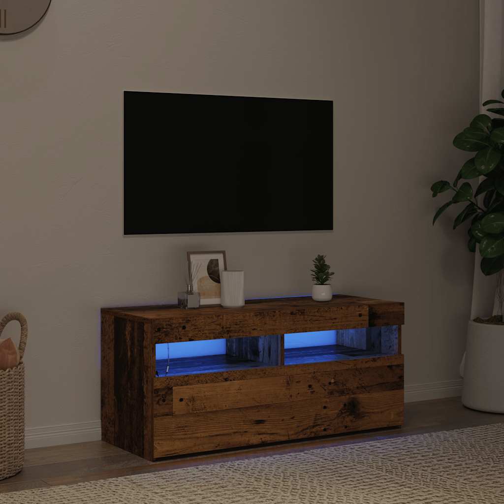 vidaXL Szafka pod TV z oświetleniem LED, stare drewno, 90x35x40 cm