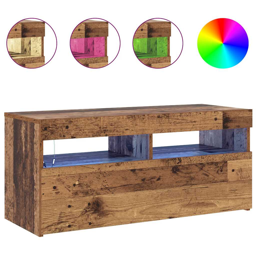 vidaXL Szafka pod TV z oświetleniem LED, stare drewno, 90x35x40 cm