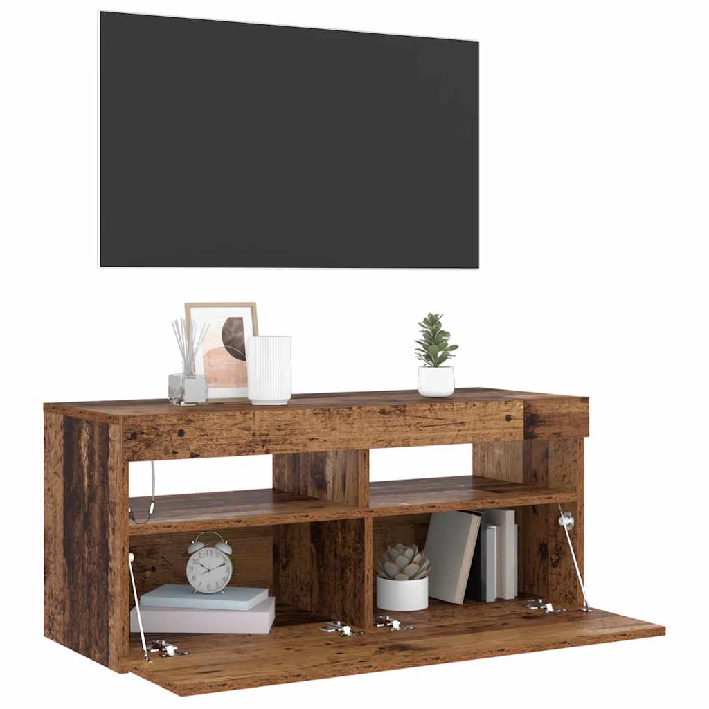 vidaXL Szafka pod TV z oświetleniem LED, stare drewno, 90x35x40 cm