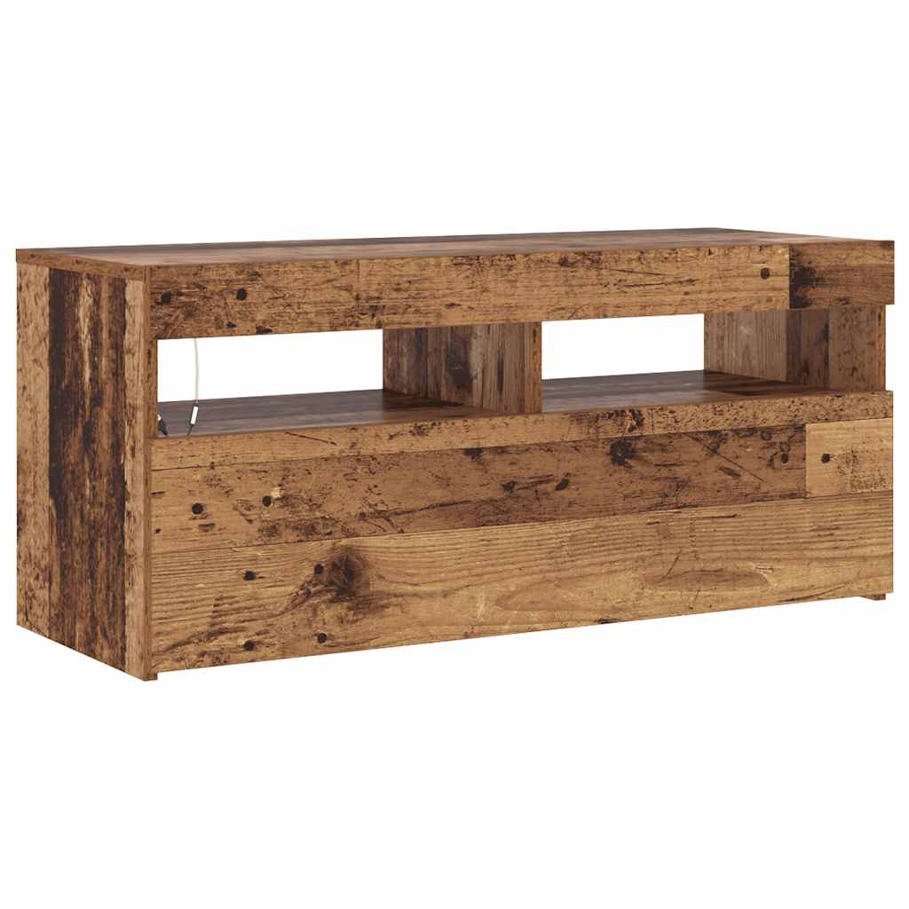 vidaXL Szafka pod TV z oświetleniem LED, stare drewno, 90x35x40 cm