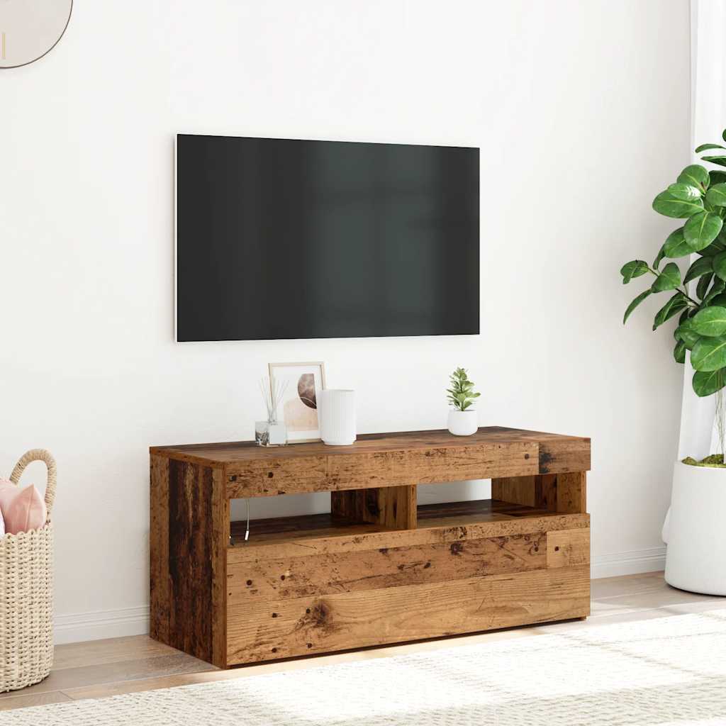 vidaXL Szafka pod TV z oświetleniem LED, stare drewno, 90x35x40 cm