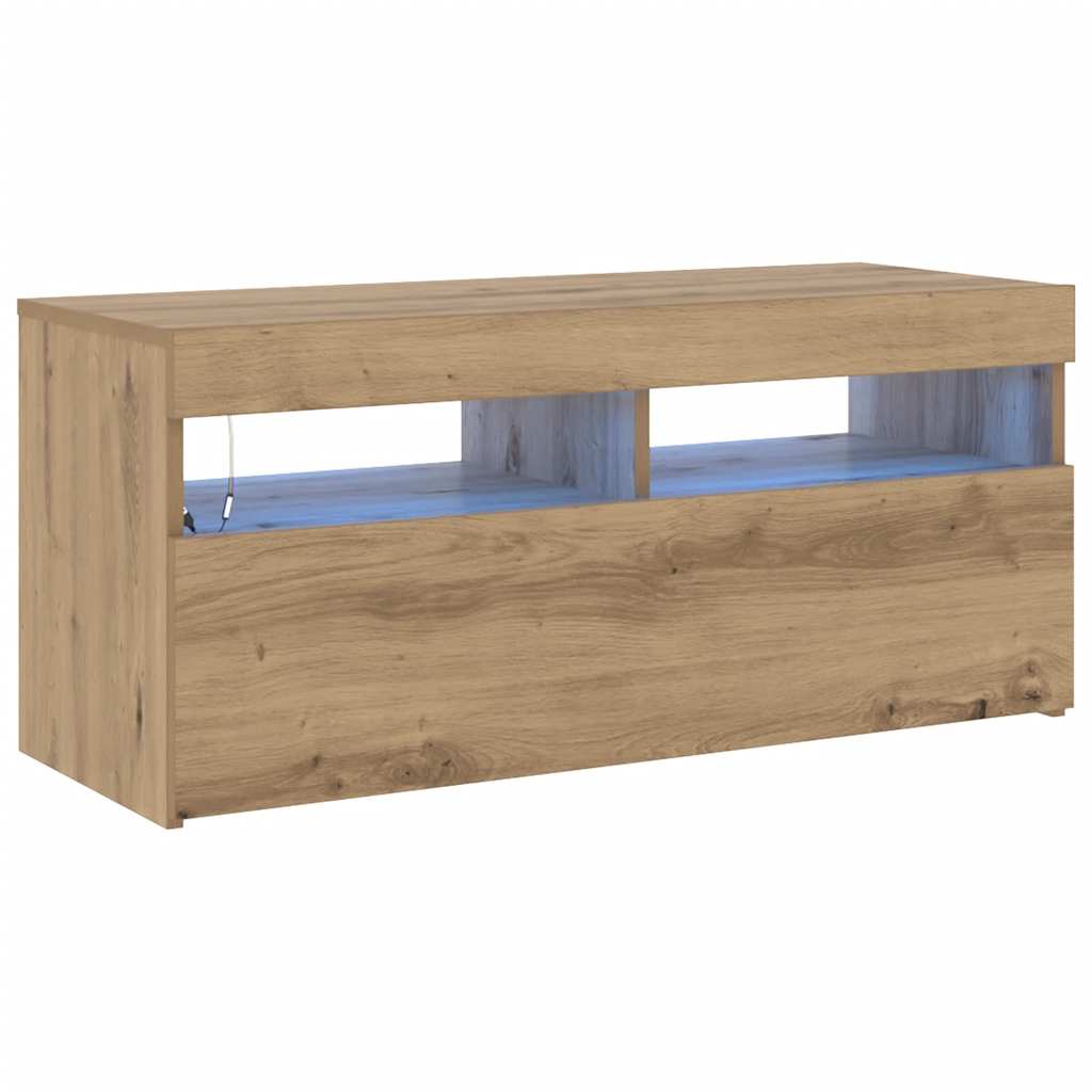 vidaXL Szafka pod TV z oświetleniem LED, dąb artisan, 90x35x40 cm