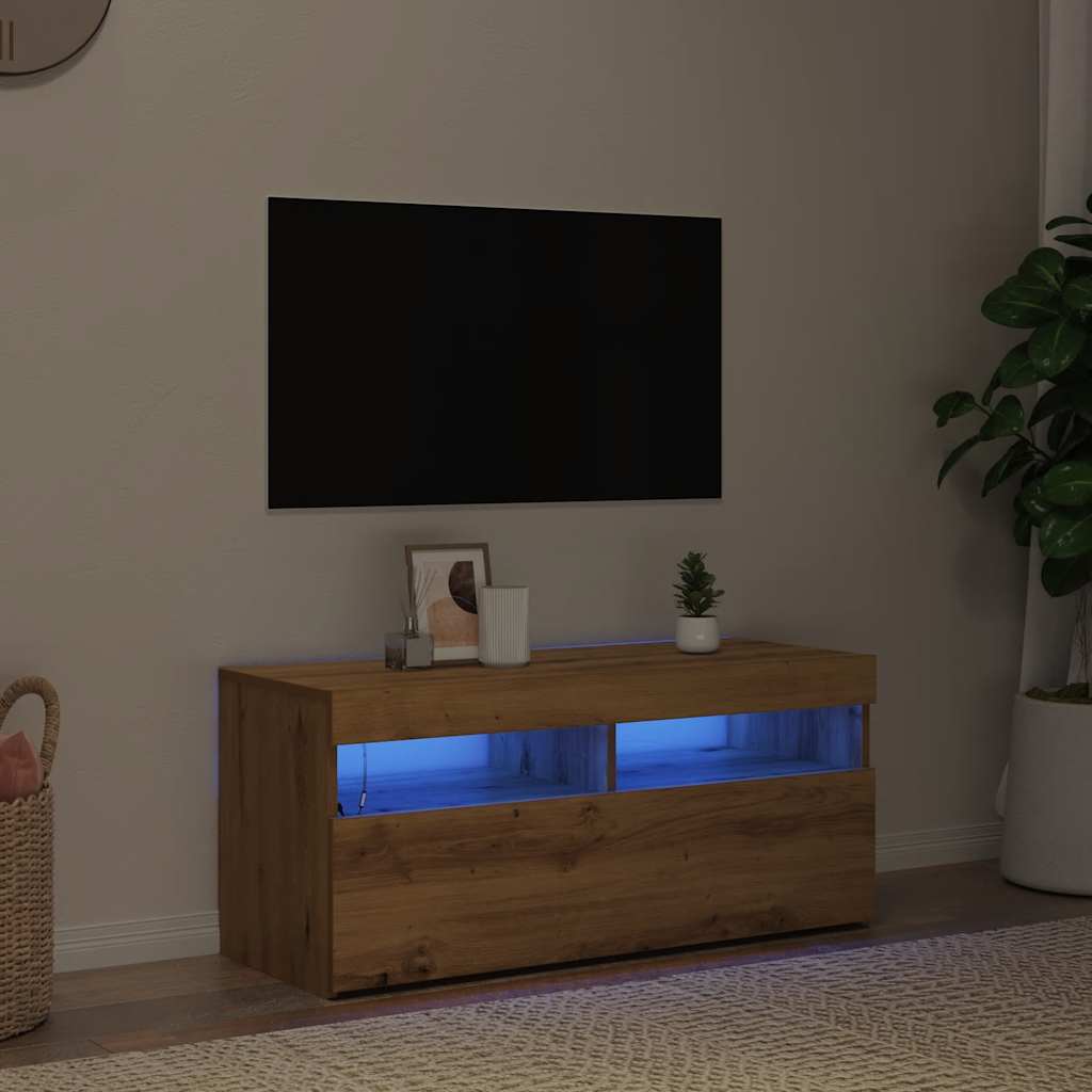 vidaXL Szafka pod TV z oświetleniem LED, dąb artisan, 90x35x40 cm