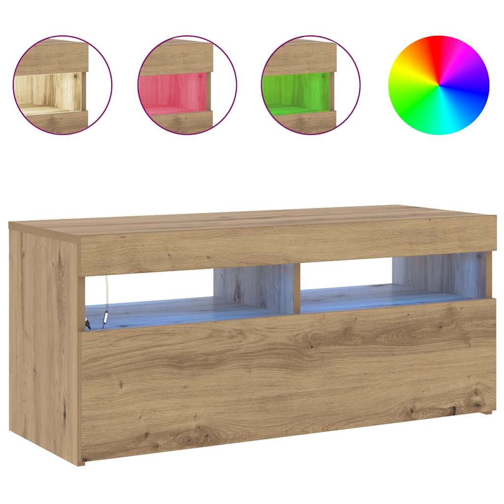 vidaXL Szafka pod TV z oświetleniem LED, dąb artisan, 90x35x40 cm