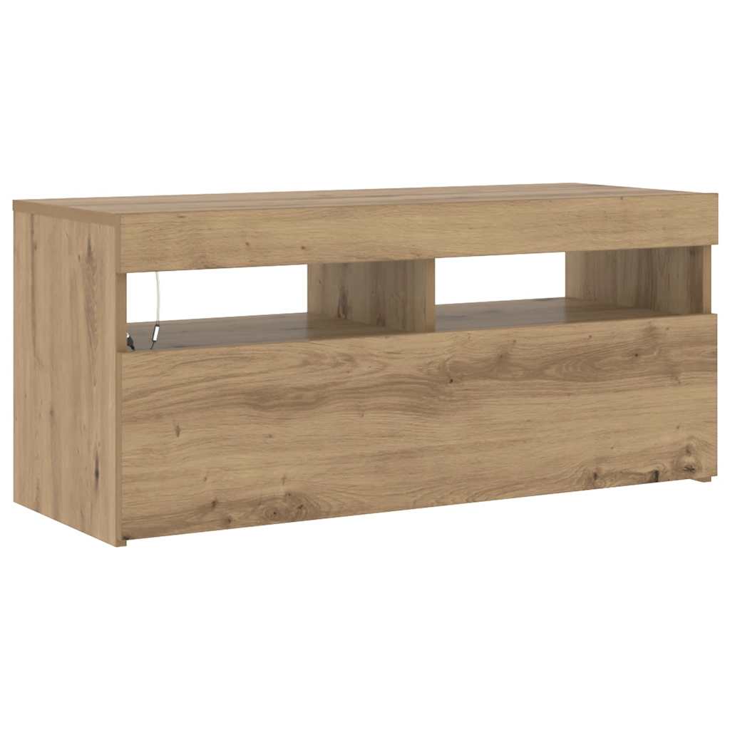 vidaXL Szafka pod TV z oświetleniem LED, dąb artisan, 90x35x40 cm