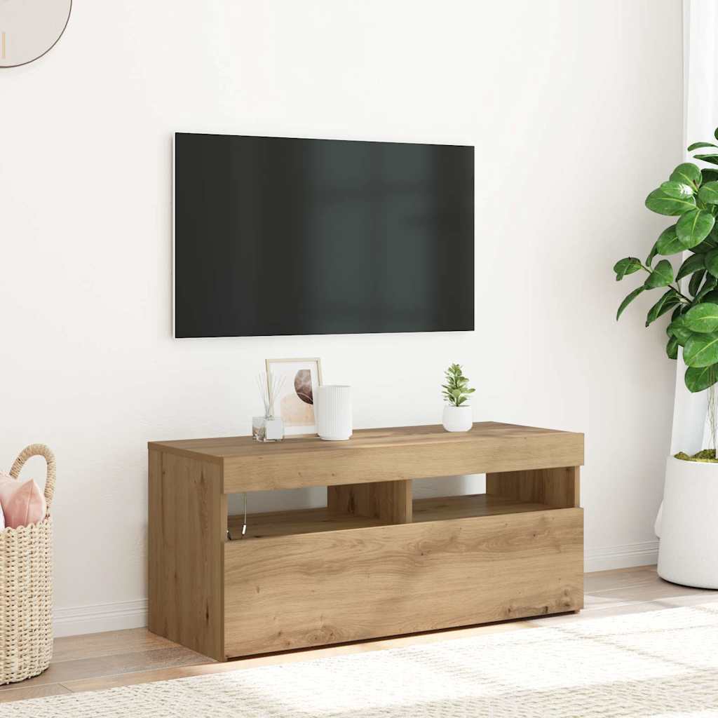 vidaXL Szafka pod TV z oświetleniem LED, dąb artisan, 90x35x40 cm