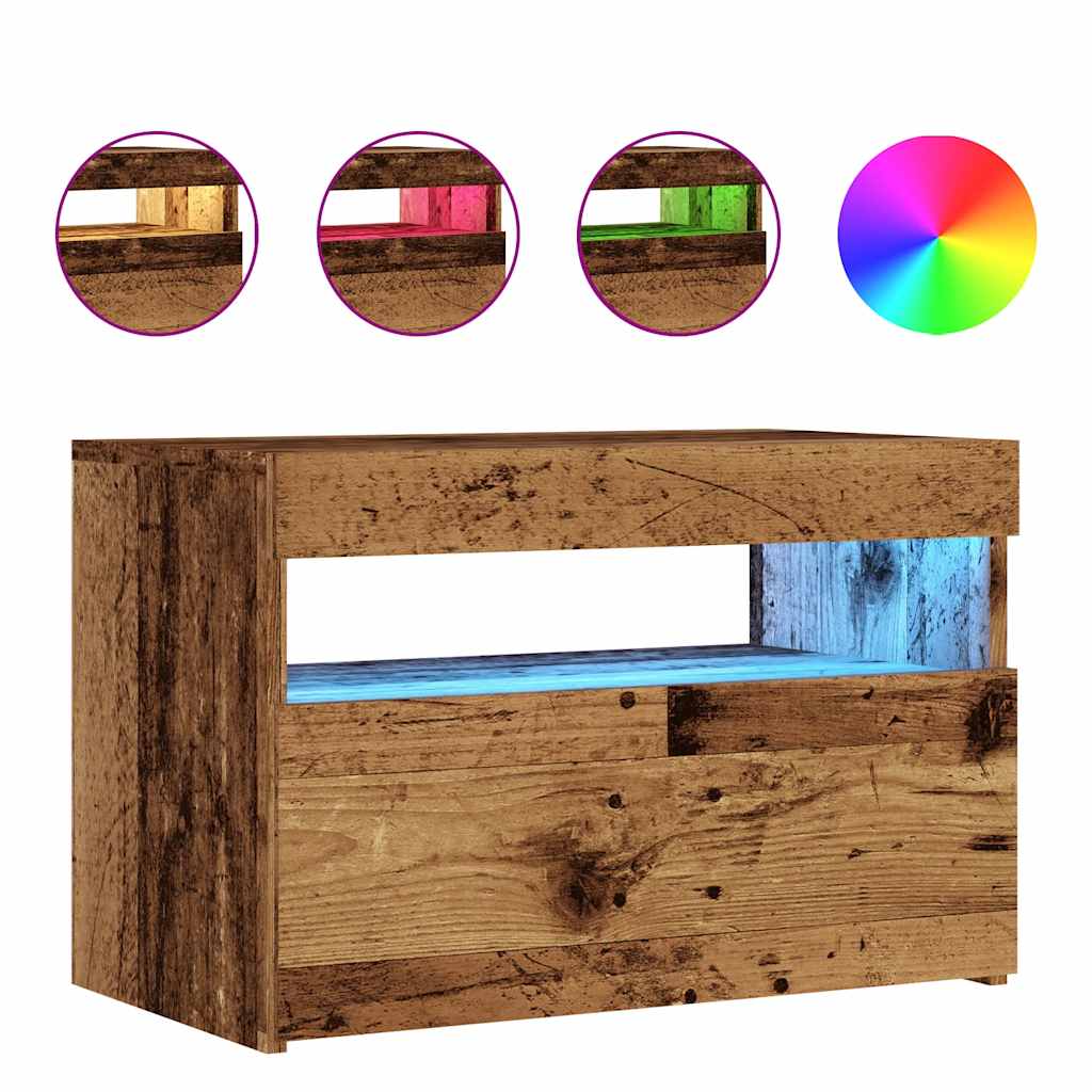 vidaXL Szafka pod TV z oświetleniem LED, stare drewno, 60x35x40 cm