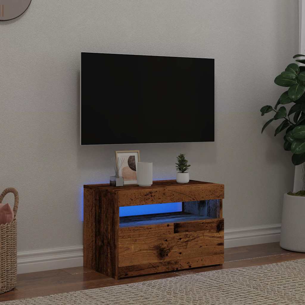 vidaXL Szafka pod TV z oświetleniem LED, stare drewno, 60x35x40 cm