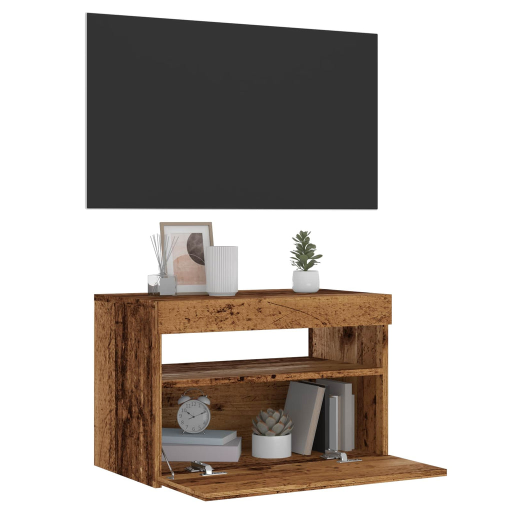 vidaXL Szafka pod TV z oświetleniem LED, stare drewno, 60x35x40 cm