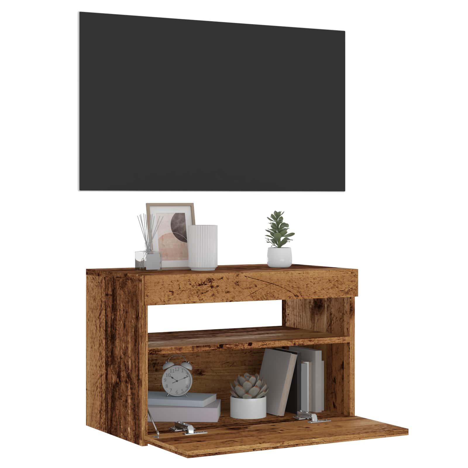 vidaXL Szafka pod TV z oświetleniem LED, stare drewno, 60x35x40 cm