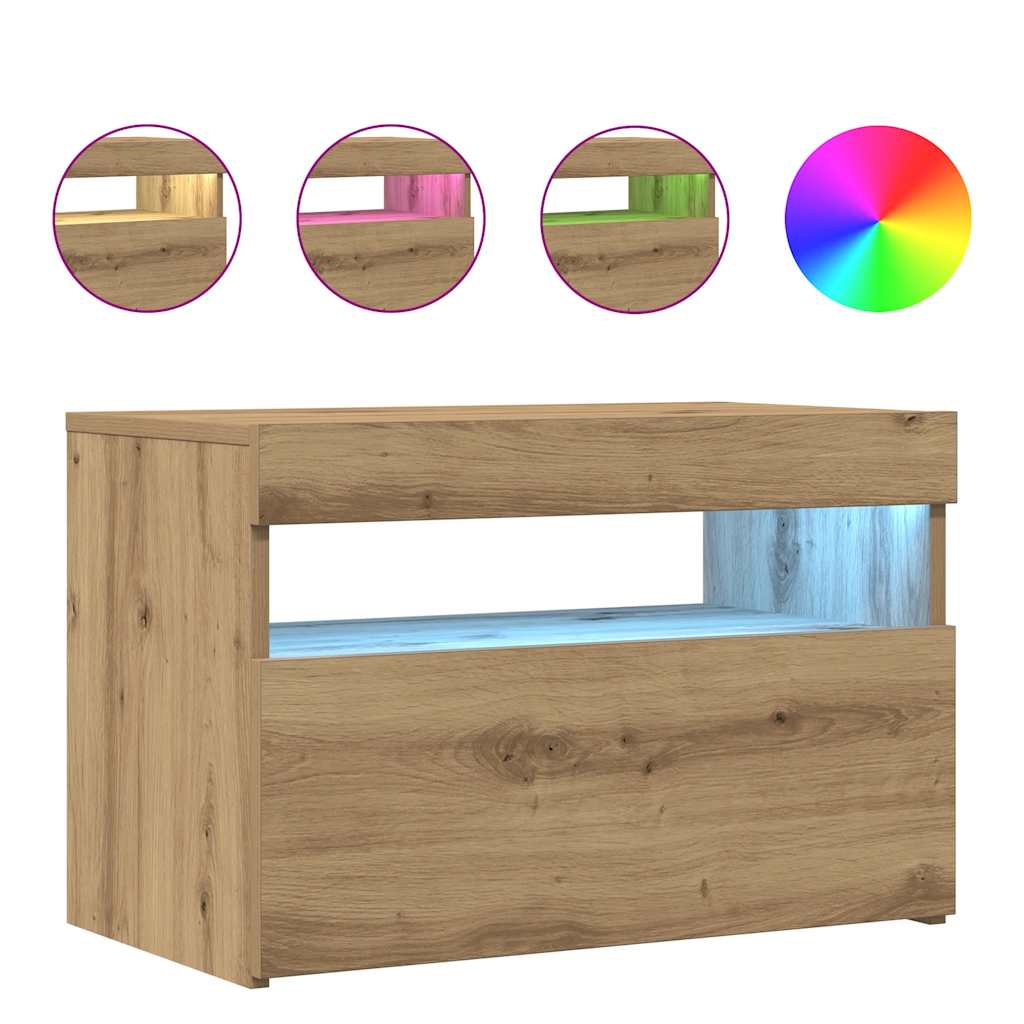 vidaXL Szafka pod TV z oświetleniem LED, dąb artisan, 60x35x40 cm