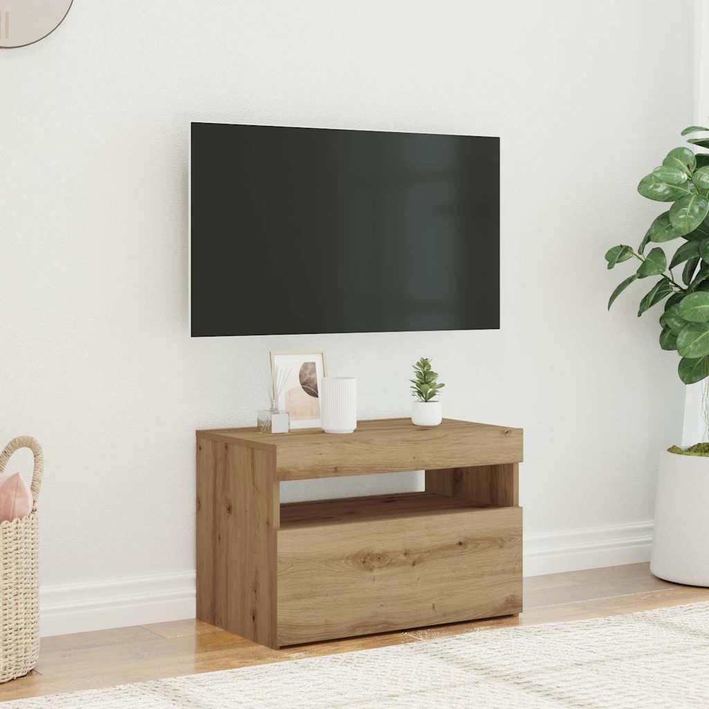 vidaXL Szafka pod TV z oświetleniem LED, dąb artisan, 60x35x40 cm