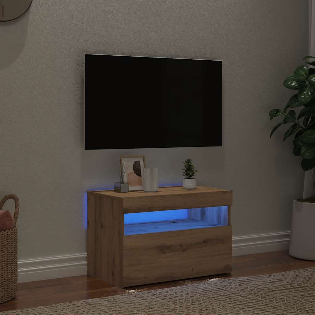 vidaXL Szafka pod TV z oświetleniem LED, dąb artisan, 60x35x40 cm