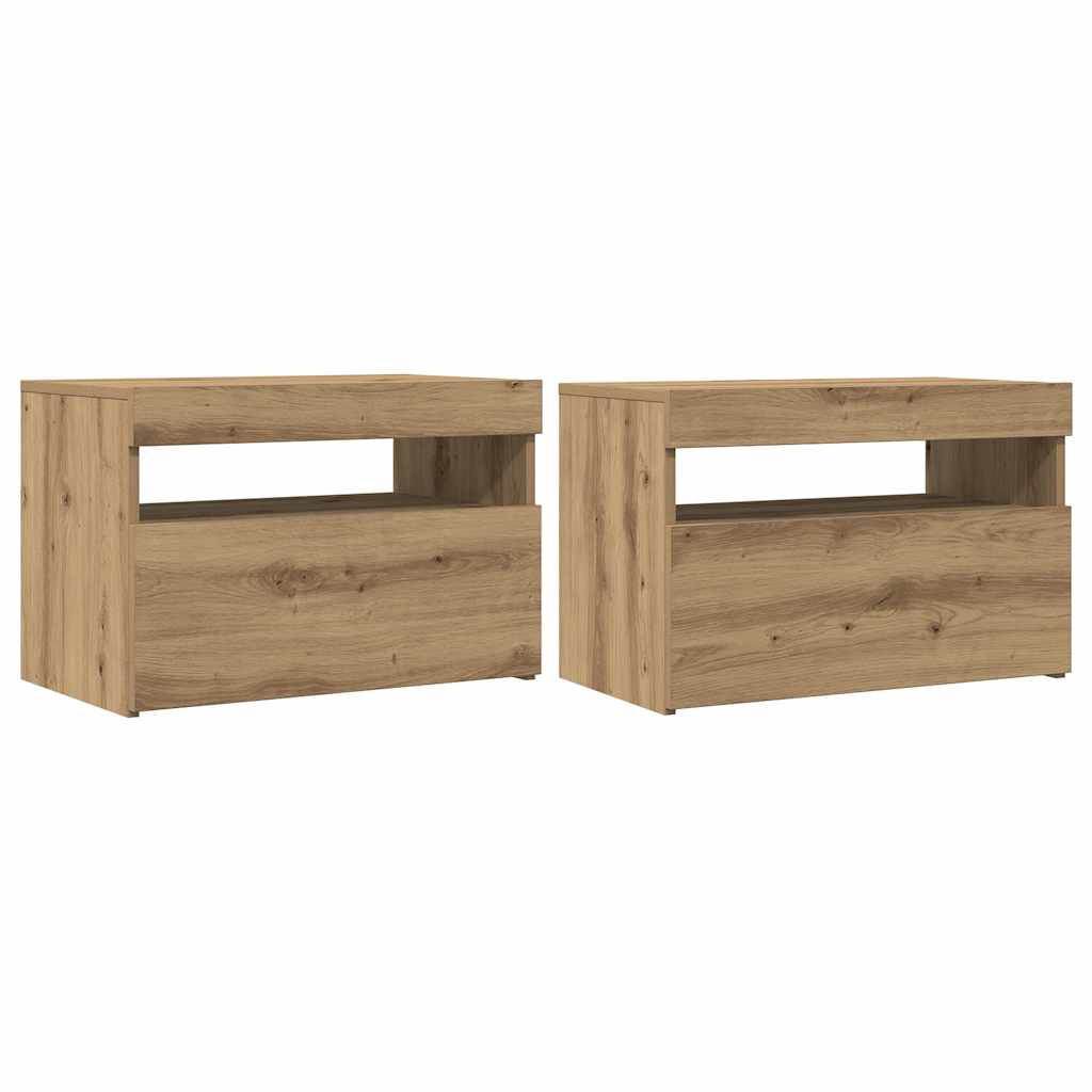vidaXL Szafki TV z LED, 2 szt., dąb artisan, materiał drewnopochodny
