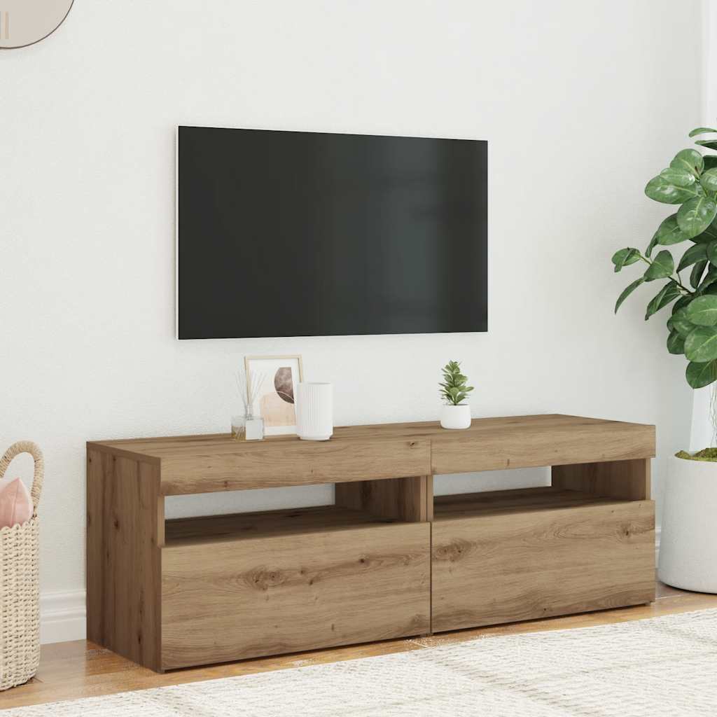 vidaXL Szafki TV z LED, 2 szt., dąb artisan, materiał drewnopochodny