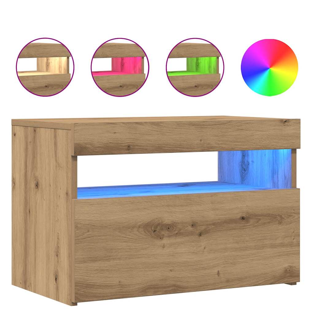 vidaXL Szafki TV z LED, 2 szt., dąb artisan, materiał drewnopochodny