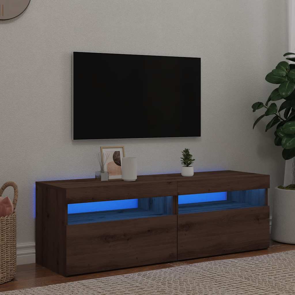 vidaXL Szafki TV z LED, 2 szt., dąb artisan, materiał drewnopochodny