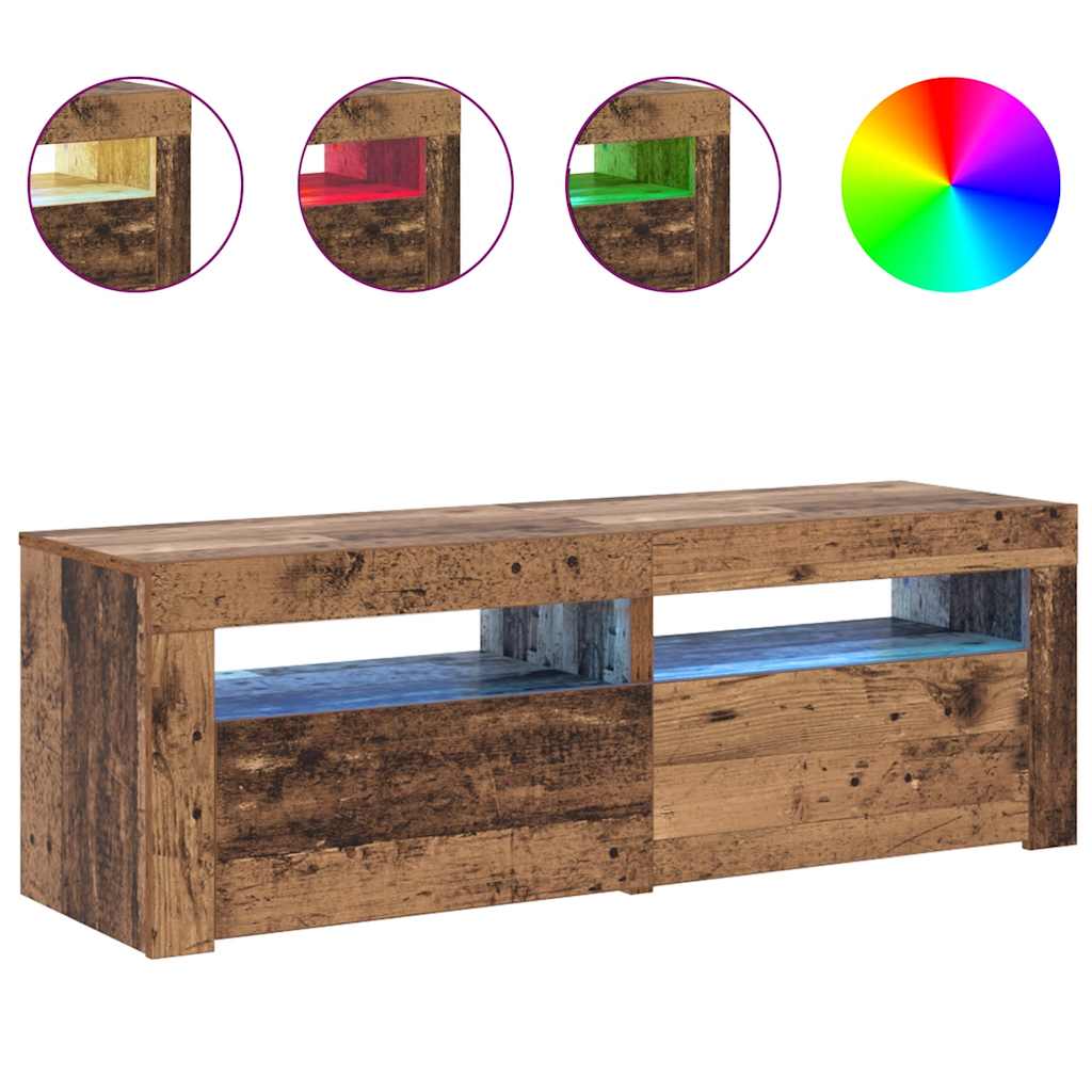 vidaXL Szafka pod TV z oświetleniem LED, stare drewno, 120x35x40 cm