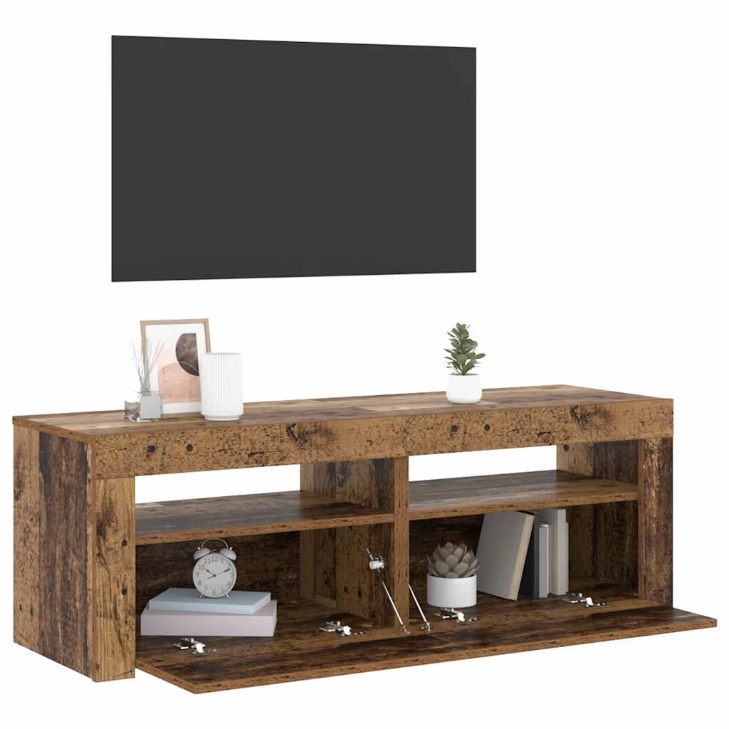 vidaXL Szafka pod TV z oświetleniem LED, stare drewno, 120x35x40 cm
