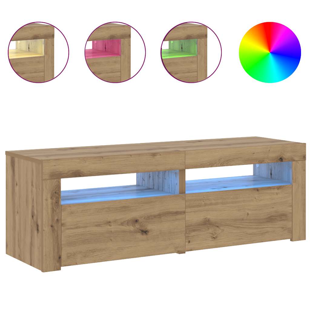vidaXL Szafka pod TV z oświetleniem LED, dąb artisan, 120x35x40 cm