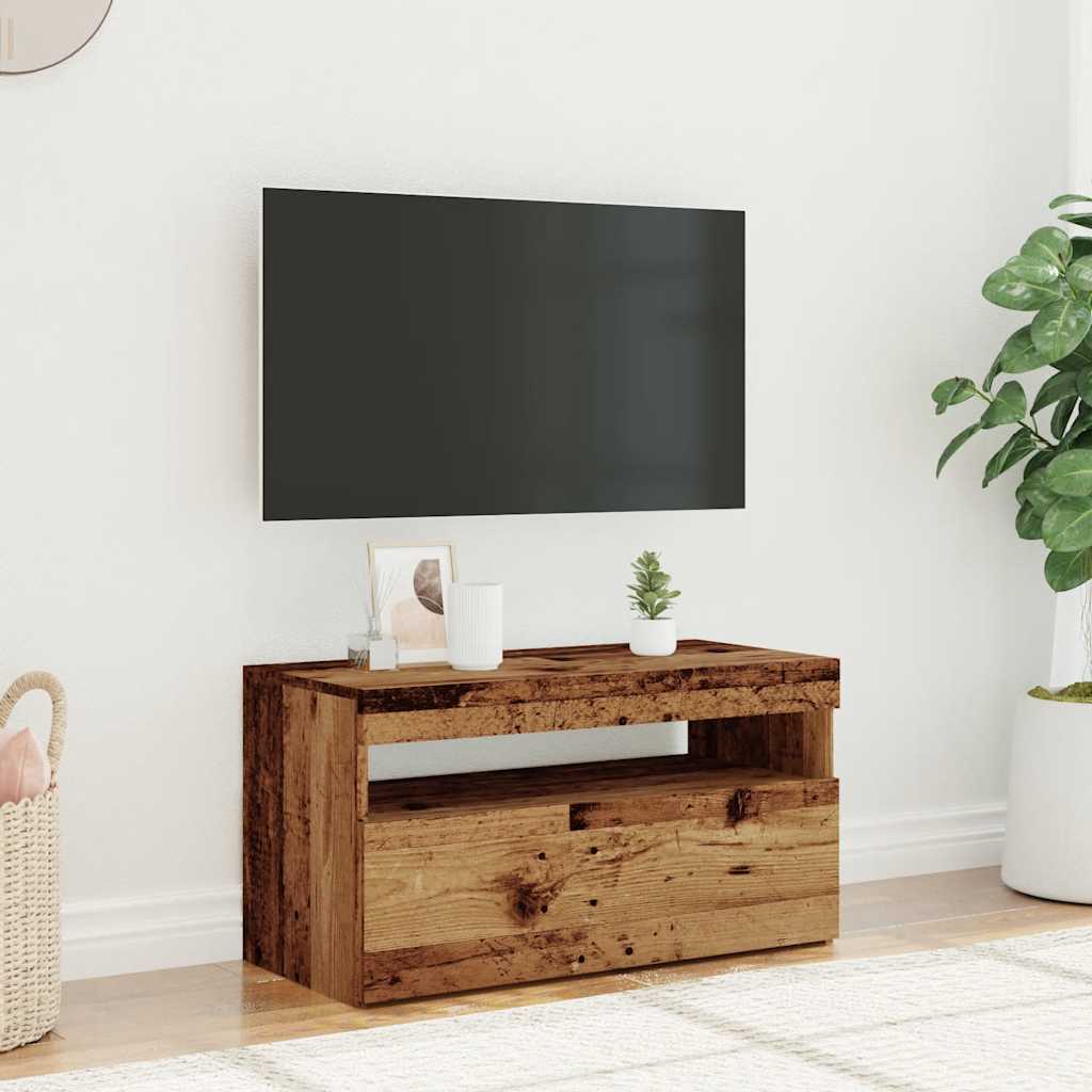 vidaXL Szafka pod TV z oświetleniem LED, stare drewno, 75x35x40 cm