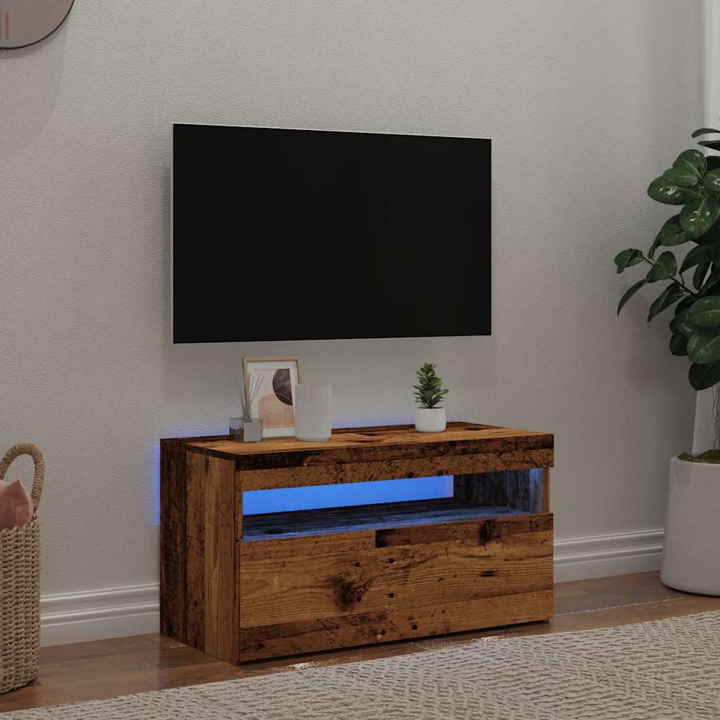 vidaXL Szafka pod TV z oświetleniem LED, stare drewno, 75x35x40 cm