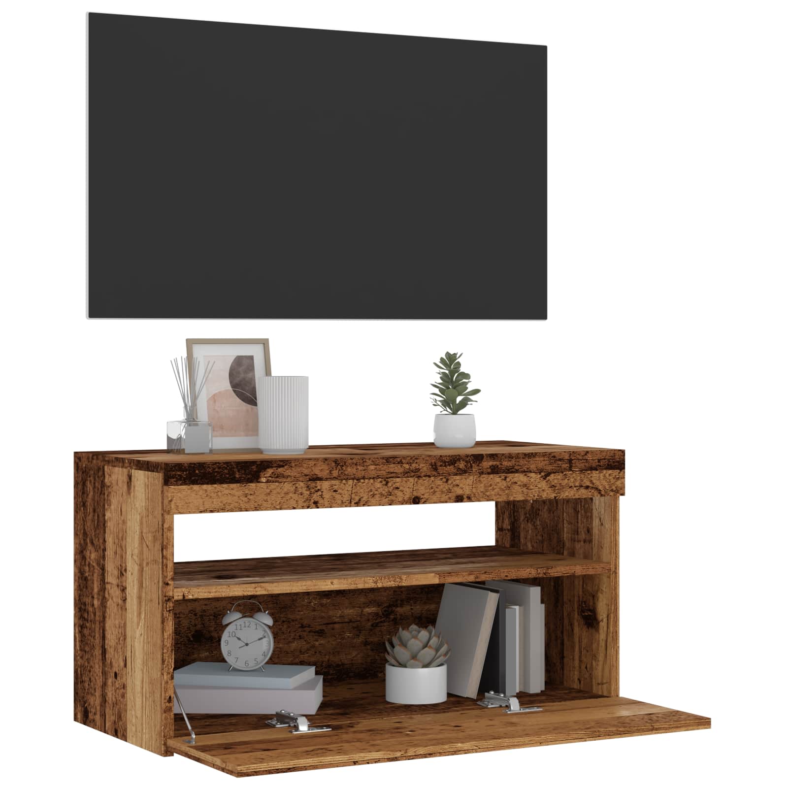 vidaXL Szafka pod TV z oświetleniem LED, stare drewno, 75x35x40 cm