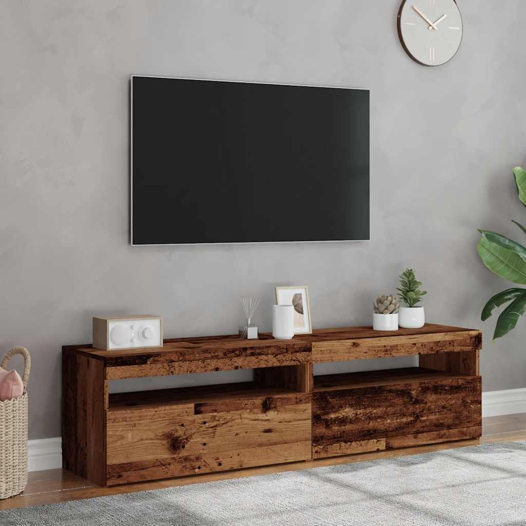 vidaXL Szafki z LED, 2 szt., stare drewno, materiał drewnopochodny
