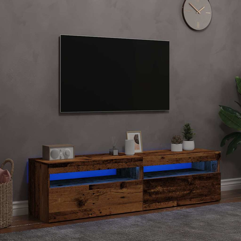 vidaXL Szafki z LED, 2 szt., stare drewno, materiał drewnopochodny