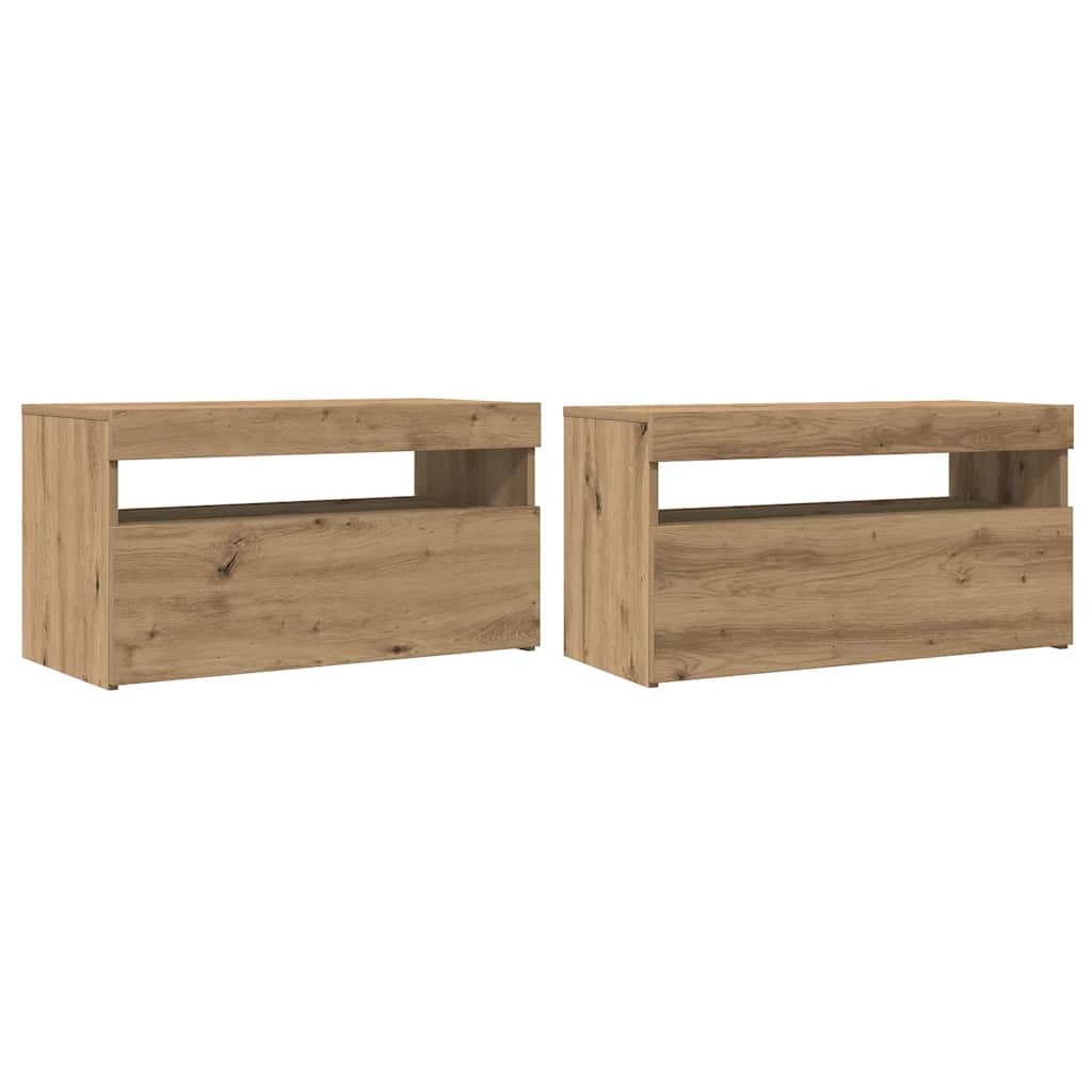 vidaXL Szafka pod TV z oświetleniem LED, dąb artisan, 75x35x40 cm