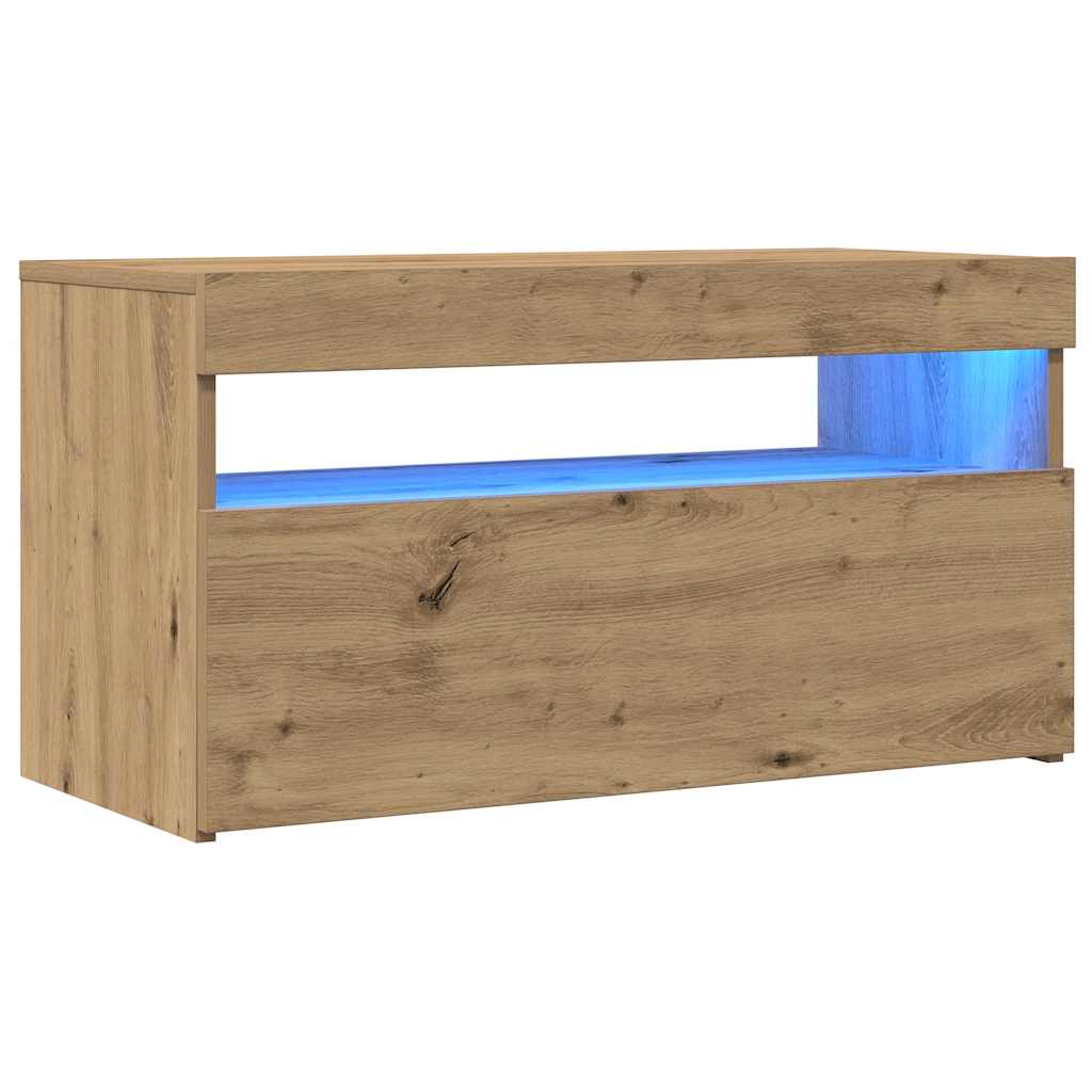 vidaXL Szafka pod TV z oświetleniem LED, dąb artisan, 75x35x40 cm