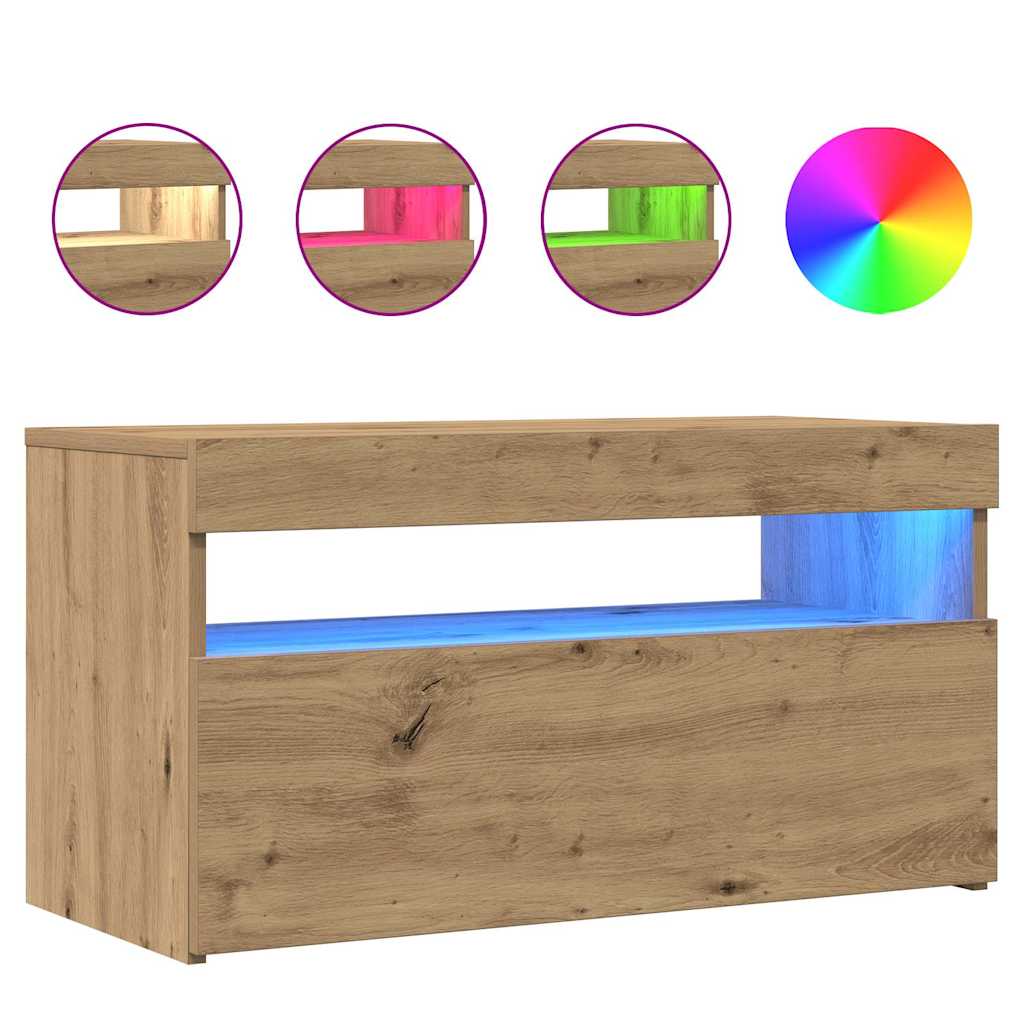 vidaXL Szafka pod TV z oświetleniem LED, dąb artisan, 75x35x40 cm