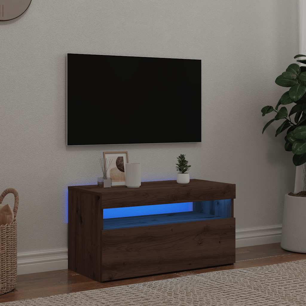 vidaXL Szafka pod TV z oświetleniem LED, dąb artisan, 75x35x40 cm