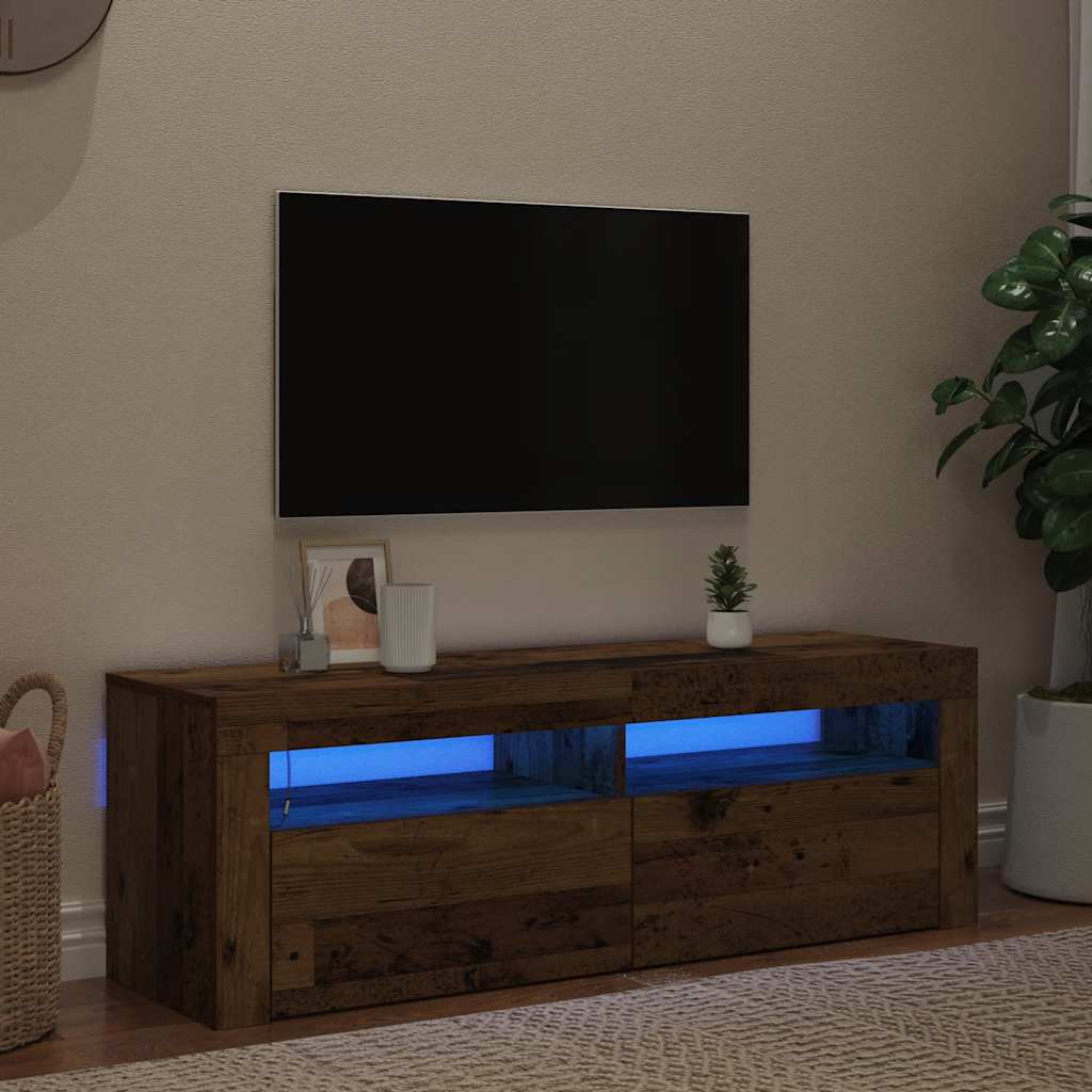 vidaXL Szafka pod TV z oświetleniem LED, stare drewno, 120x35x40 cm