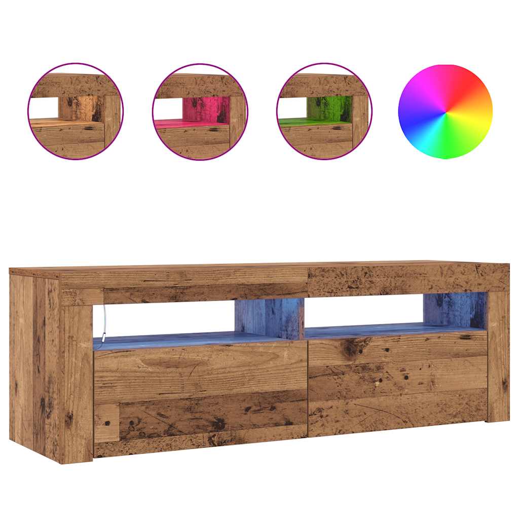 vidaXL Szafka pod TV z oświetleniem LED, stare drewno, 120x35x40 cm