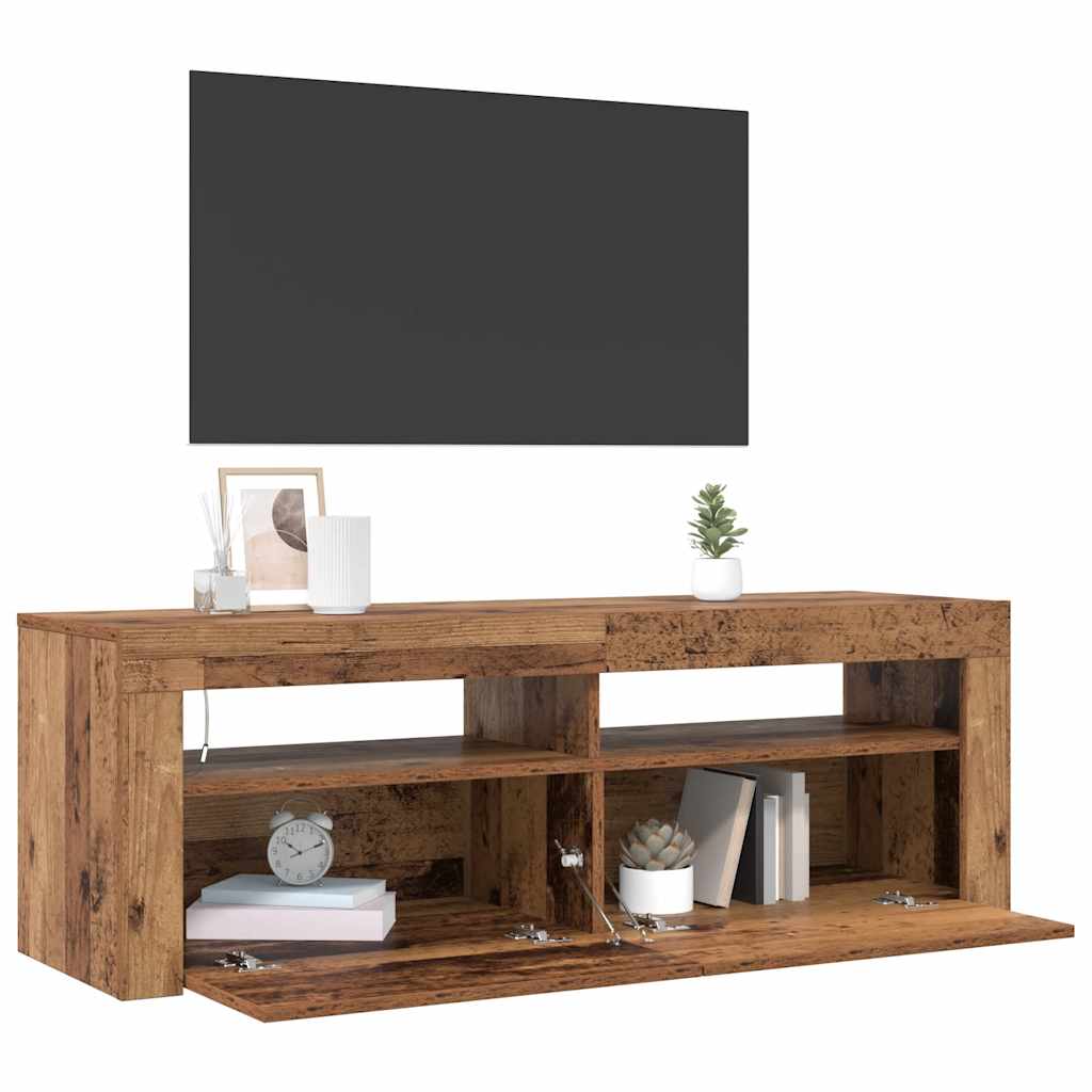 vidaXL Szafka pod TV z oświetleniem LED, stare drewno, 120x35x40 cm
