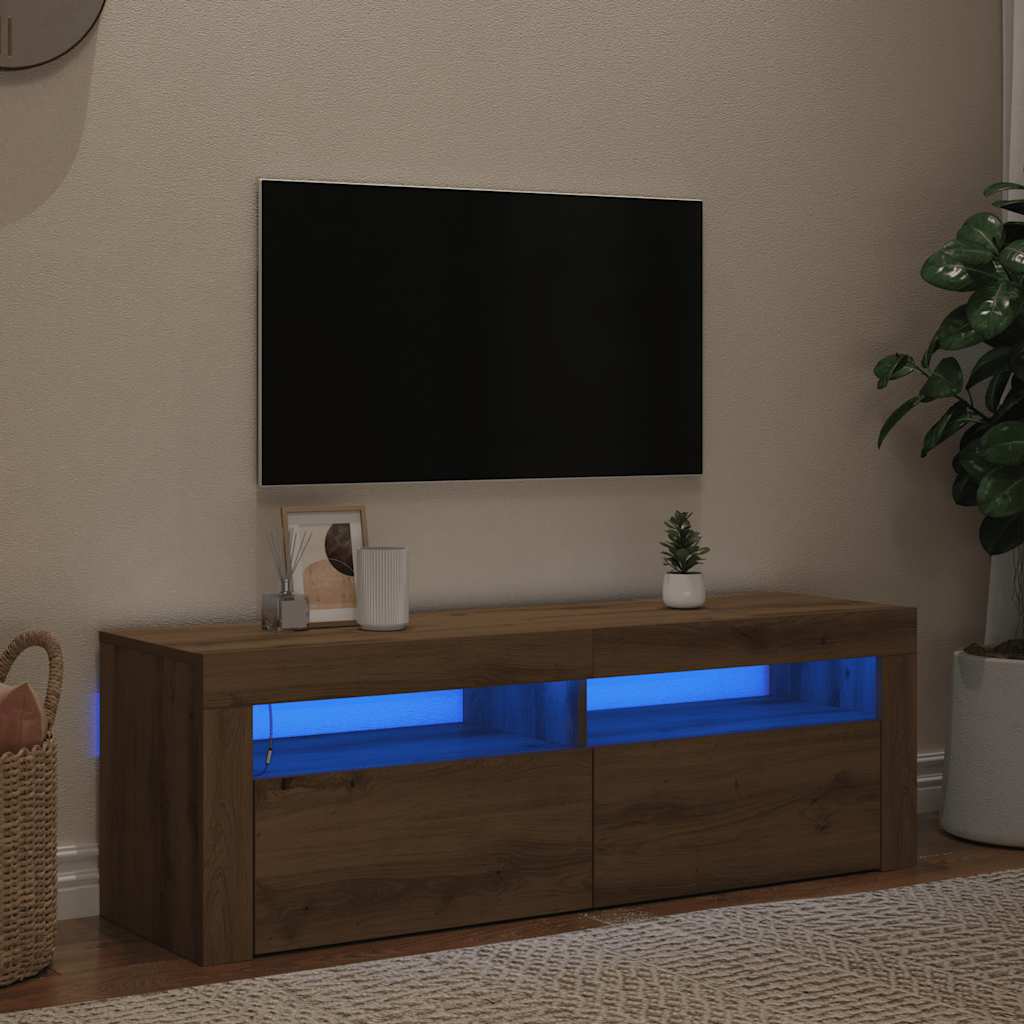 vidaXL Szafka pod TV z oświetleniem LED, dąb artisan, 120x35x40 cm