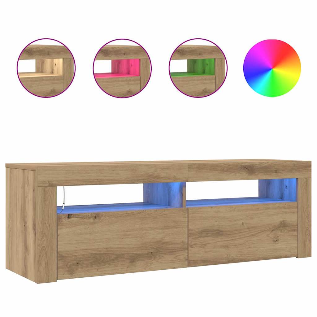 vidaXL Szafka pod TV z oświetleniem LED, dąb artisan, 120x35x40 cm
