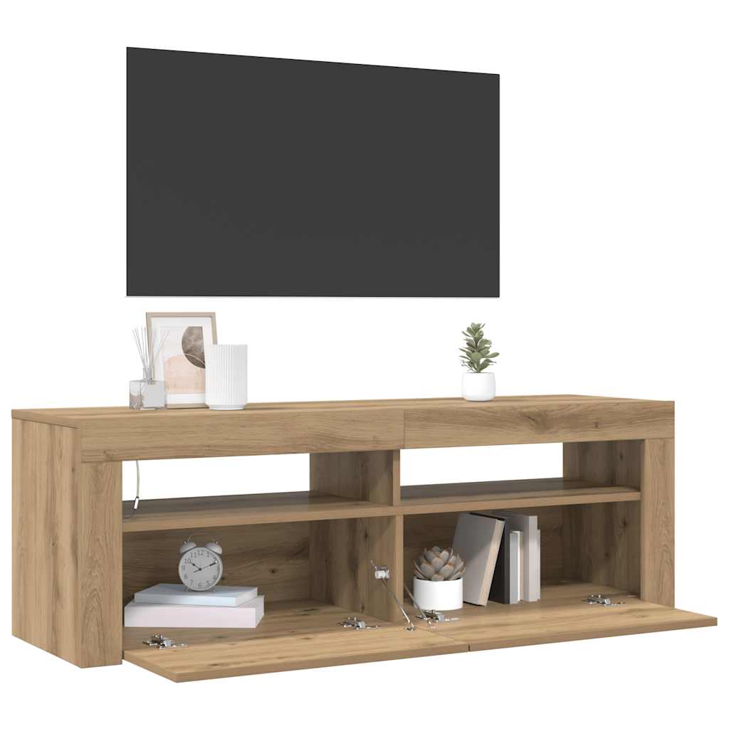 vidaXL Szafka pod TV z oświetleniem LED, dąb artisan, 120x35x40 cm