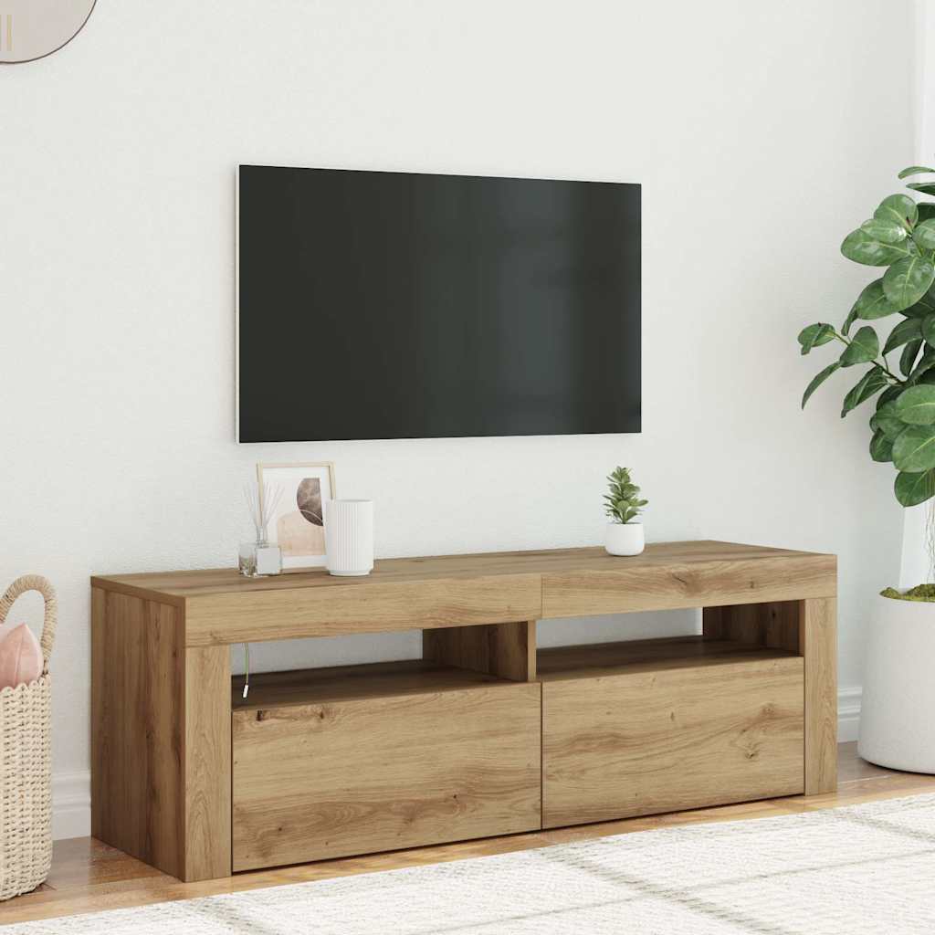 vidaXL Szafka pod TV z oświetleniem LED, dąb artisan, 120x35x40 cm