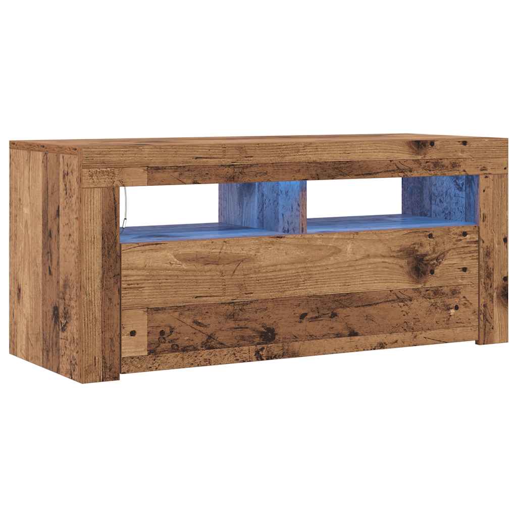 vidaXL Szafka pod TV z oświetleniem LED, stare drewno, 90x35x40 cm